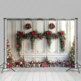 Aperturee - Aperturee Vintage White Gold Wall Festive Christmas Backdrop